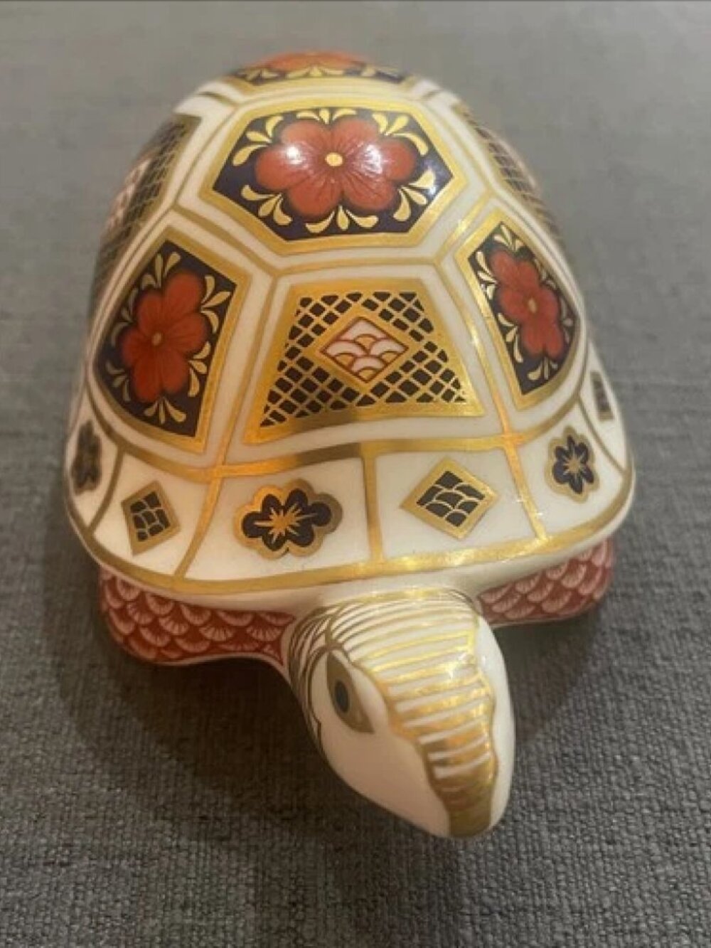 Vintage Royal Crown Derby Imari Porcelain Turtle Paperweight Gold Stopper